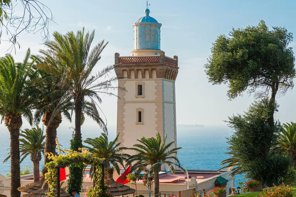 View of Cap Spartel lighthouse overlooking the Atlantic Ocean near Tangier, Morocco.