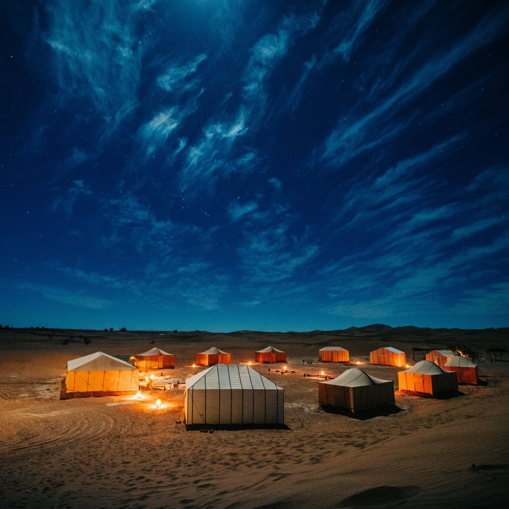 Luxury desert camp in Erg Chebbi during 3 day desert tour from Marrakech