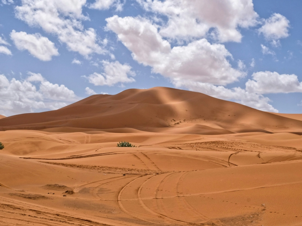 Panoramic view of Erg Chebbi sand dunes from high vantage point