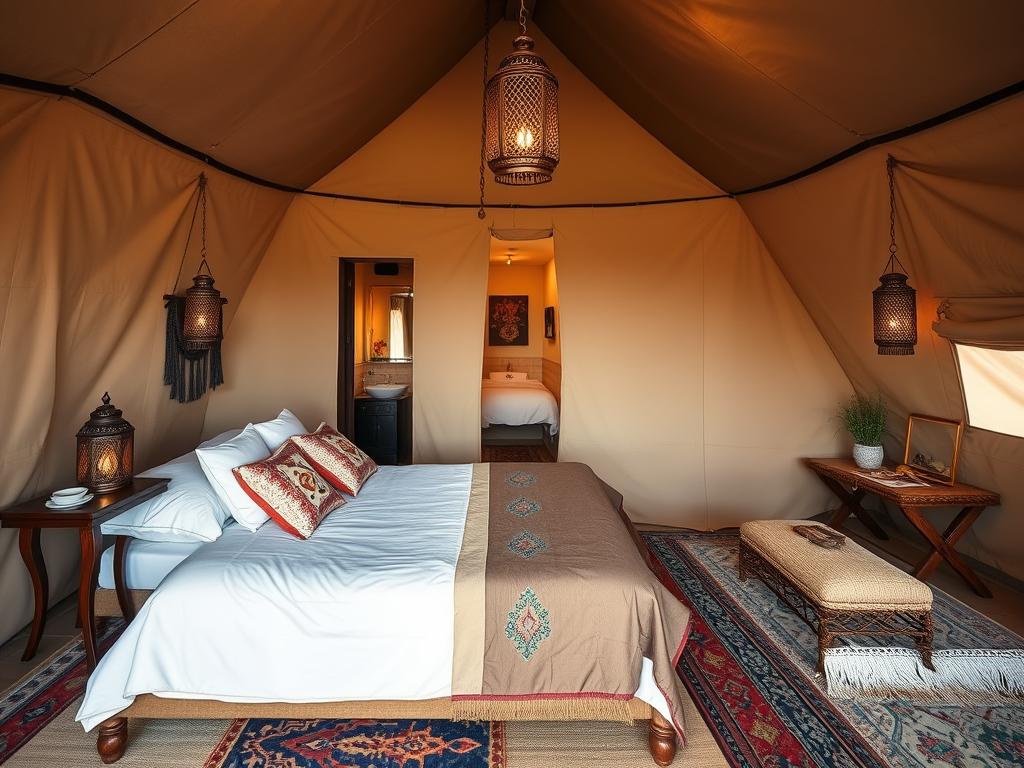 Luxury desert camp accommodation with private bathroom on a 4 days tour from Marrakech to Merzouga